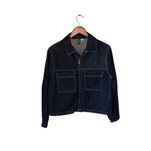 H&M Divided Denim Jacket Dark Wash Zip Front Two Pocket Women's Medium Layering
